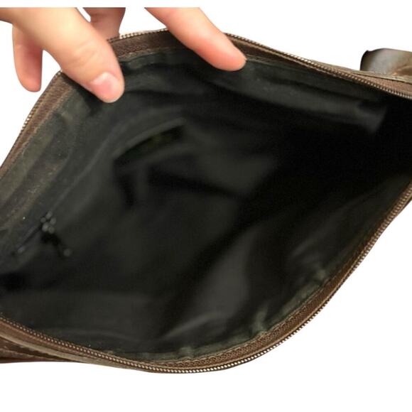 Vintage Liz Claiborne Brown Paisley Tapestry Satchel Tote Bag Purse Leather Trim - Picture 10 of 12